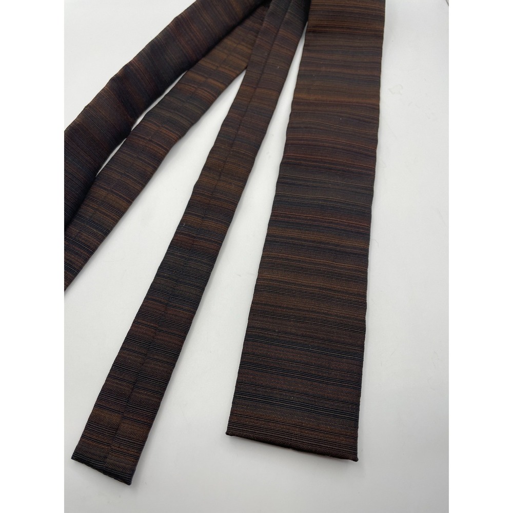 Vintage BBS Brown Black Striped Wool Blend Square End Slim Necktie 2 Inch Width
